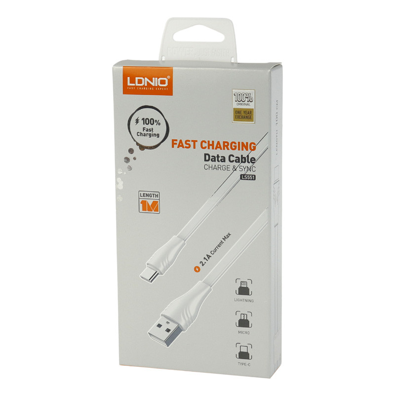 کابل آیفونی فست شارژ Ldnio LS551 2.1A 1m