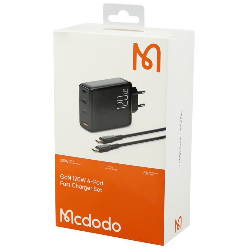 شارژر دیواری فست شارژ Mcdodo CH-0771 GaN 4Port 5A QC3.0 PD 120W + کابل تایپ سی