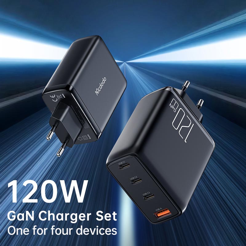 شارژر دیواری فست شارژ Mcdodo CH-0771 GaN 4Port 5A QC3.0 PD 120W + کابل تایپ سی