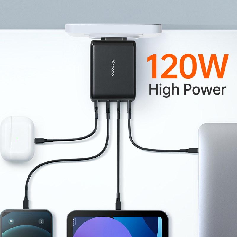 شارژر دیواری فست شارژ Mcdodo CH-0771 GaN 4Port 5A QC3.0 PD 120W + کابل تایپ سی
