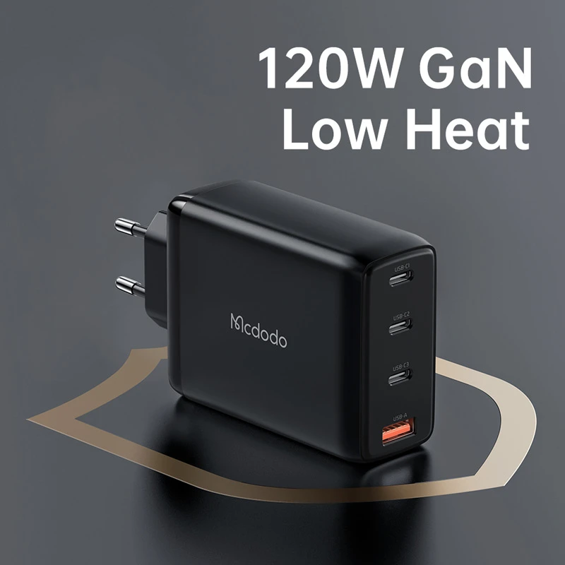 شارژر دیواری فست شارژ Mcdodo CH-0771 GaN 4Port 5A QC3.0 PD 120W + کابل تایپ سی