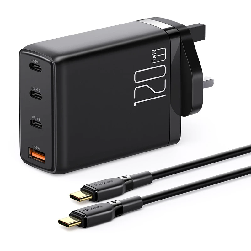 شارژر دیواری فست شارژ Mcdodo CH-0771 GaN 4Port 5A QC3.0 PD 120W + کابل تایپ سی
