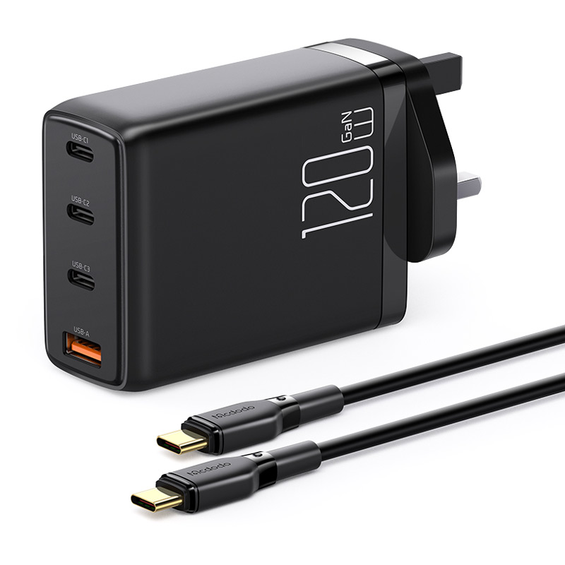 شارژر دیواری فست شارژ Mcdodo CH-0771 GaN 4Port 5A QC3.0 PD 120W + کابل تایپ سی