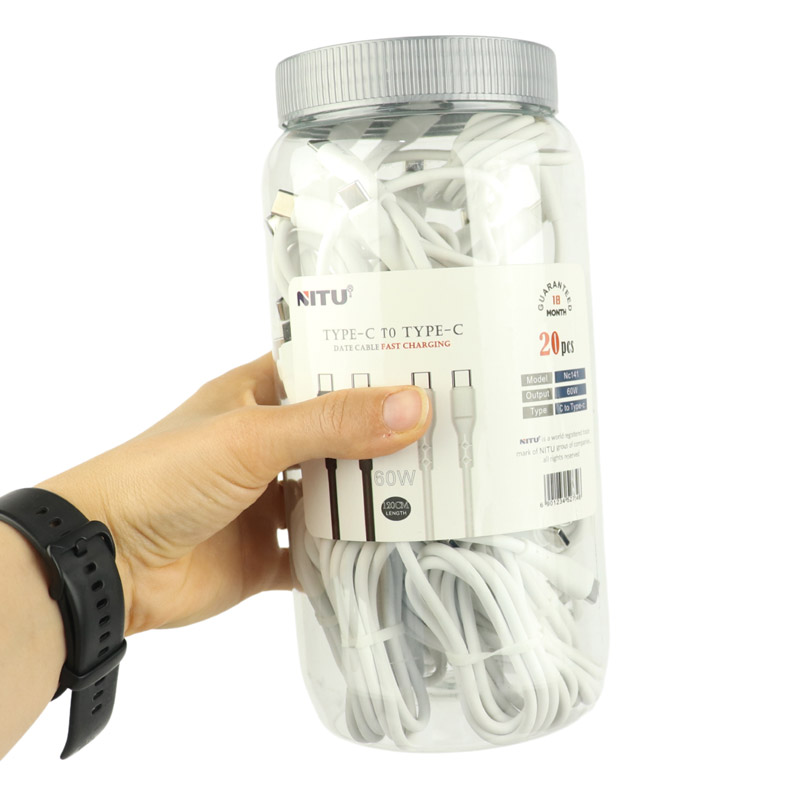 کابل تبدیل فست شارژ Nitu NC141 Type-C to Type-C 60W 1.2m بسته 20 عددی
