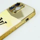 قاب طرح چرمی LV هولوگرامی محافظ لنزدار iPhone 13 Pro Max طلایی
