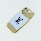 قاب طرح چرمی LV هولوگرامی محافظ لنزدار iPhone 13 Pro Max طلایی
