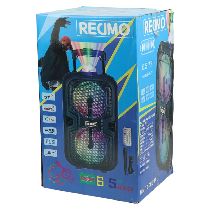 اسپیکر چمدانی بلوتوثی رم و فلش خور Redmo RM-TD0609B + میکروفون و ریموت کنترل