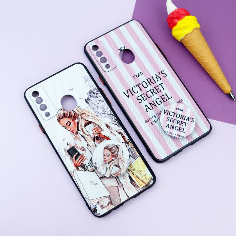قاب فانتزی طرحدار دخترانه محافظ لنزدار + پاپ سوکت Samsung Galaxy A20s سری R