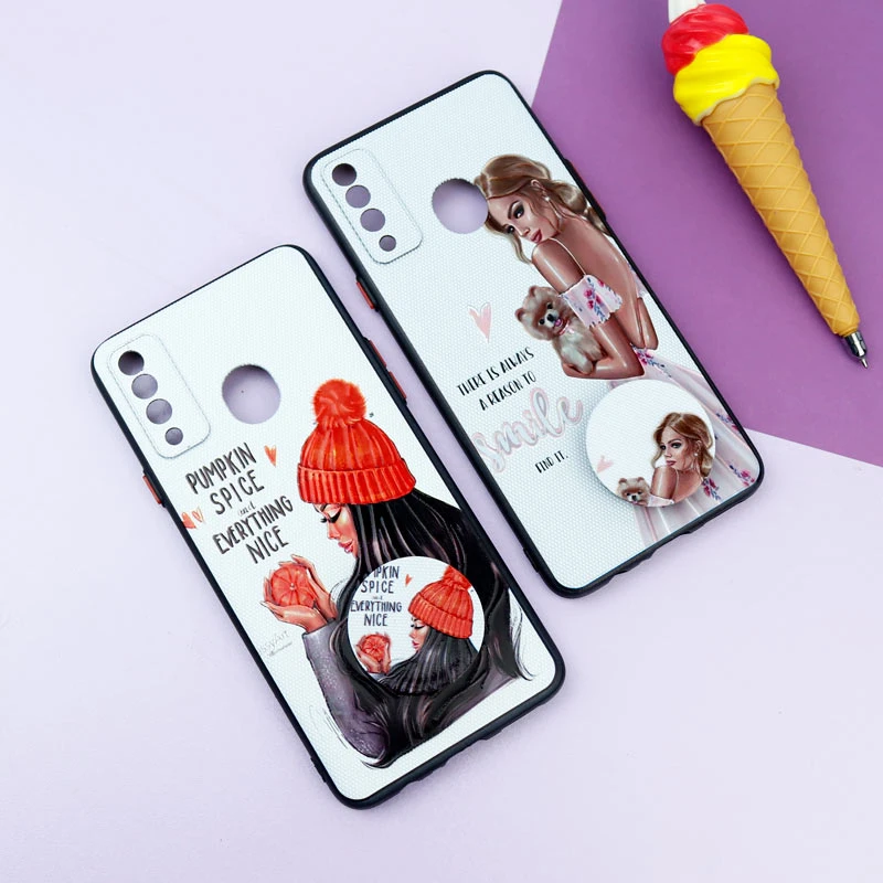 قاب فانتزی طرحدار دخترانه محافظ لنزدار + پاپ سوکت Samsung Galaxy A20s سری R