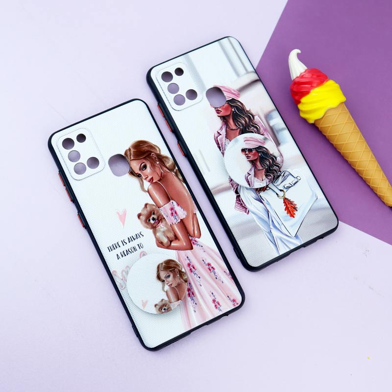 قاب فانتزی طرحدار دخترانه محافظ لنزدار + پاپ سوکت Samsung Galaxy A21s سری R