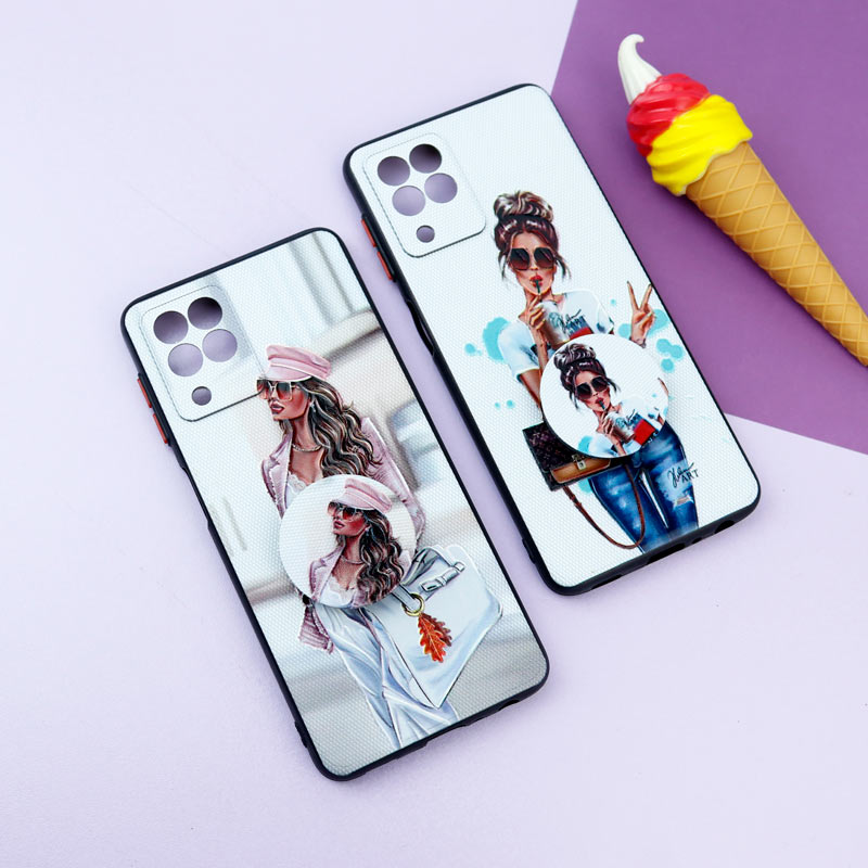 قاب فانتزی طرحدار دخترانه محافظ لنزدار + پاپ سوکت Samsung Galaxy A22 4G سری R