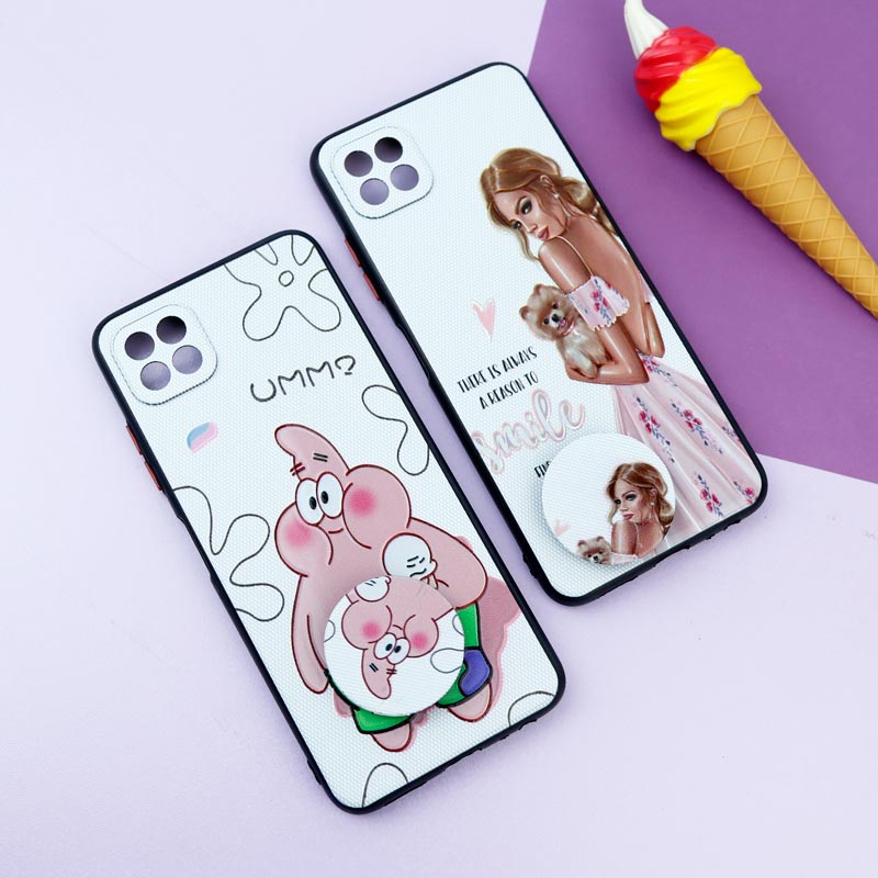 قاب فانتزی طرحدار دخترانه محافظ لنزدار + پاپ سوکت Samsung Galaxy A22 5G سری R