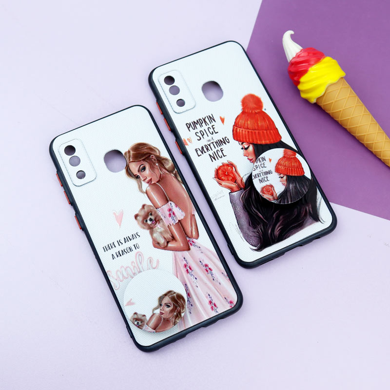 قاب فانتزی طرحدار دخترانه محافظ لنزدار + پاپ سوکت Samsung Galaxy A30 سری R