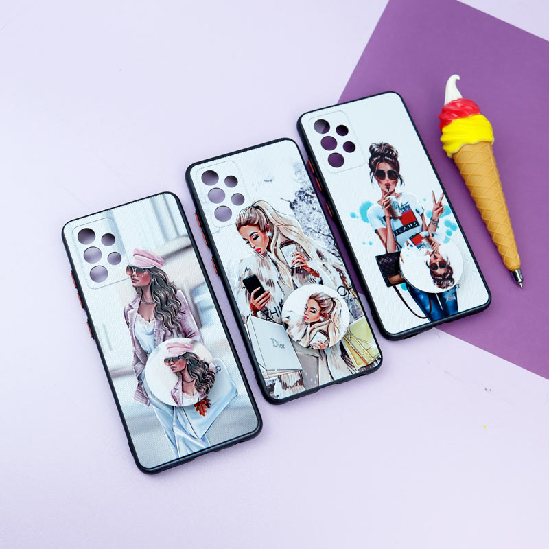 قاب فانتزی طرحدار دخترانه محافظ لنزدار + پاپ سوکت Samsung Galaxy A32 4G سری R