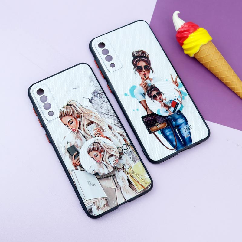 قاب فانتزی طرحدار دخترانه محافظ لنزدار + پاپ سوکت Samsung Galaxy A50 سری R