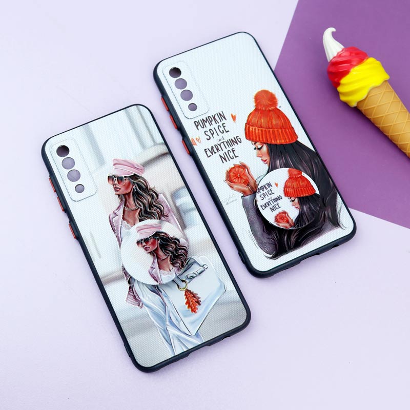 قاب فانتزی طرحدار دخترانه محافظ لنزدار + پاپ سوکت Samsung Galaxy A50 سری R
