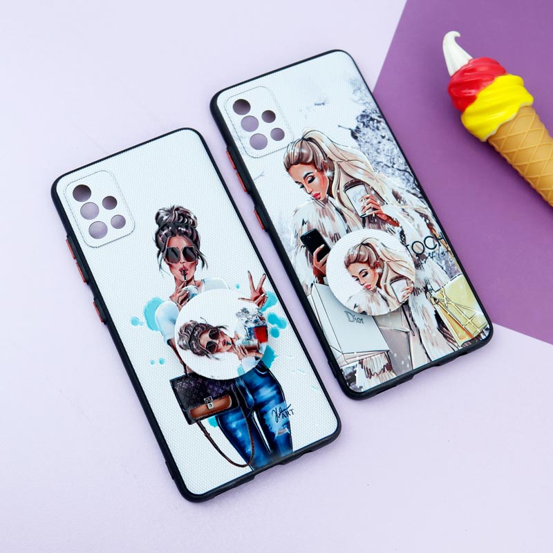 قاب فانتزی طرحدار دخترانه محافظ لنزدار + پاپ سوکت Samsung Galaxy A51 سری R