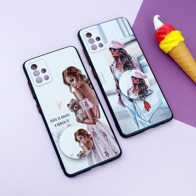 قاب فانتزی طرحدار دخترانه محافظ لنزدار + پاپ سوکت Samsung Galaxy A51 سری R