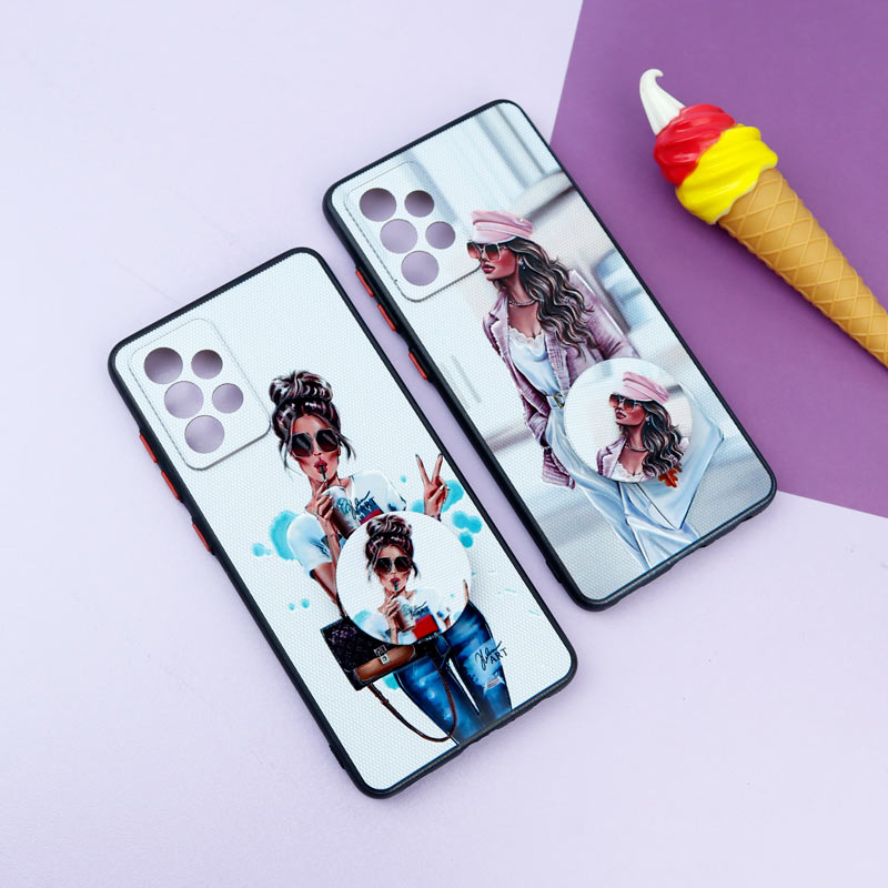 قاب فانتزی طرحدار دخترانه محافظ لنزدار + پاپ سوکت Samsung Galaxy A52 / A52s سری R
