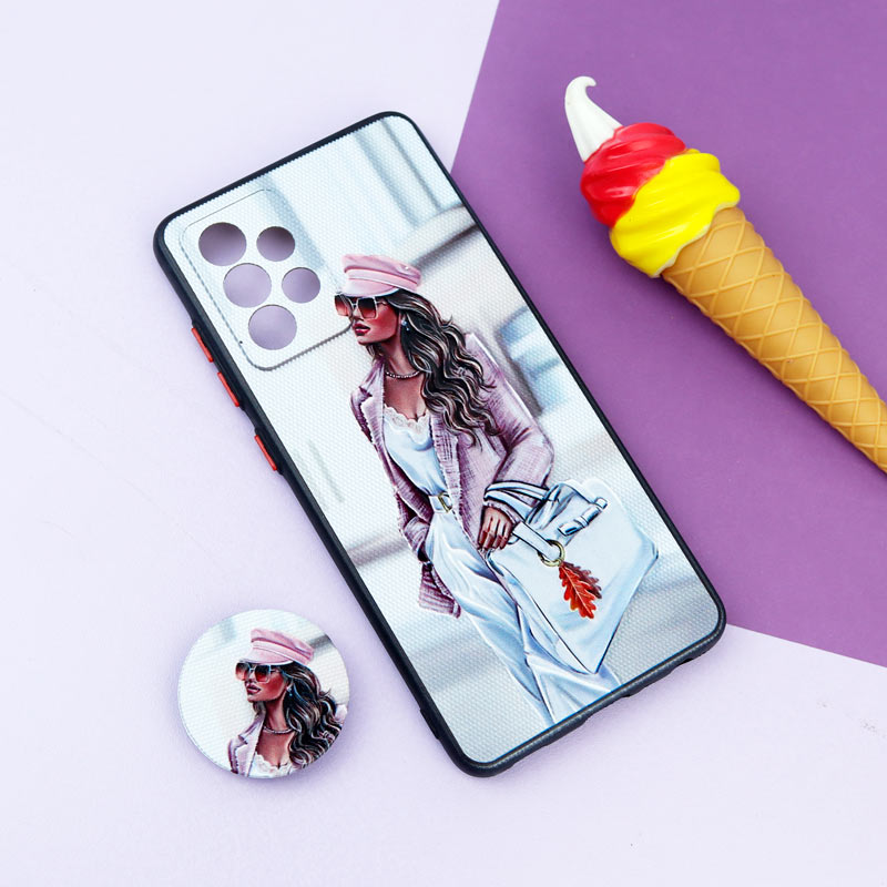 قاب فانتزی طرحدار دخترانه محافظ لنزدار + پاپ سوکت Samsung Galaxy A52 / A52s سری R