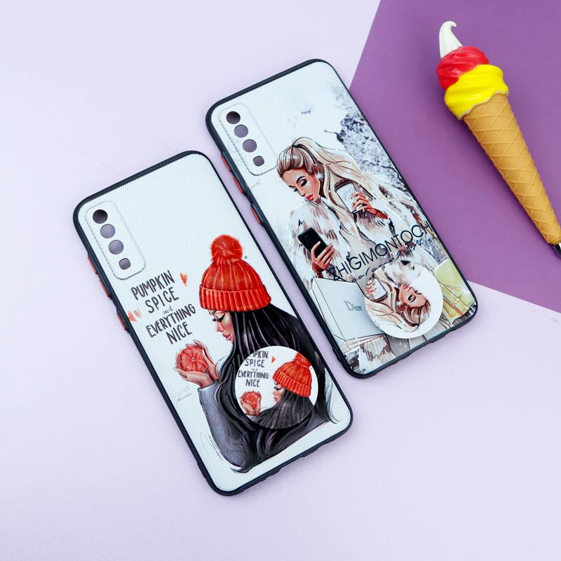 قاب فانتزی طرحدار دخترانه محافظ لنزدار + پاپ سوکت Samsung Galaxy A70 سری R