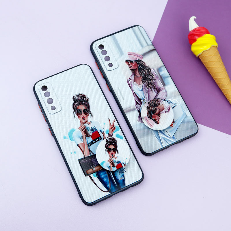 قاب فانتزی طرحدار دخترانه محافظ لنزدار + پاپ سوکت Samsung Galaxy A70 سری R