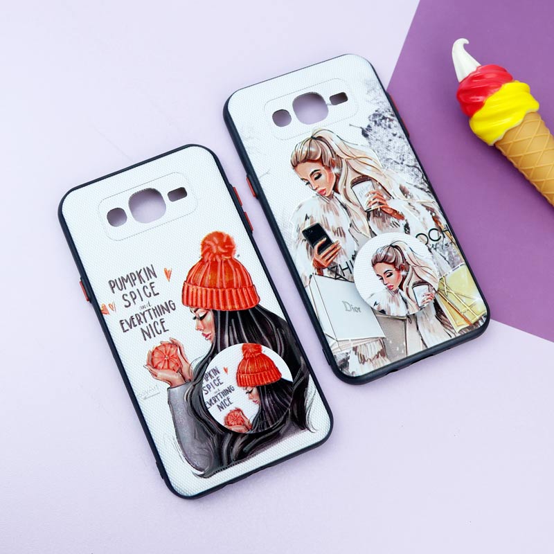 قاب فانتزی طرحدار دخترانه محافظ لنزدار + پاپ سوکت Samsung Galaxy J7 سری R