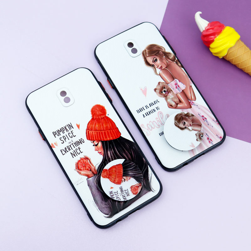 قاب فانتزی طرحدار دخترانه محافظ لنزدار + پاپ سوکت Samsung Galaxy J7 Pro سری R