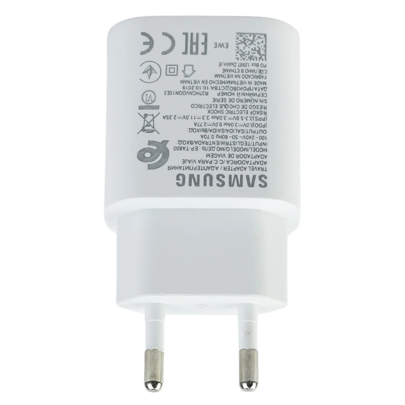 شارژر دیواری 25 وات سامسونگ Note 10 EP-TA800 PD 3A شرینک + کابل تبدیل تایپ سی