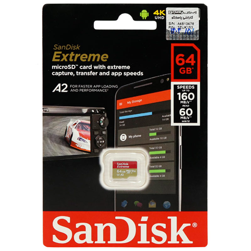 رم میکرو 64 گیگ سن دیسک SanDisk Extreme A2 V30 U3 C10 160MB/s
