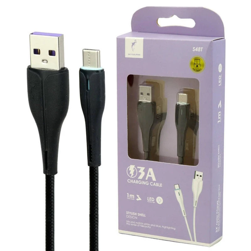 کابل تایپ سی فست شارژ 3 آمپر اسکای دلفین S48T طول 1 متر