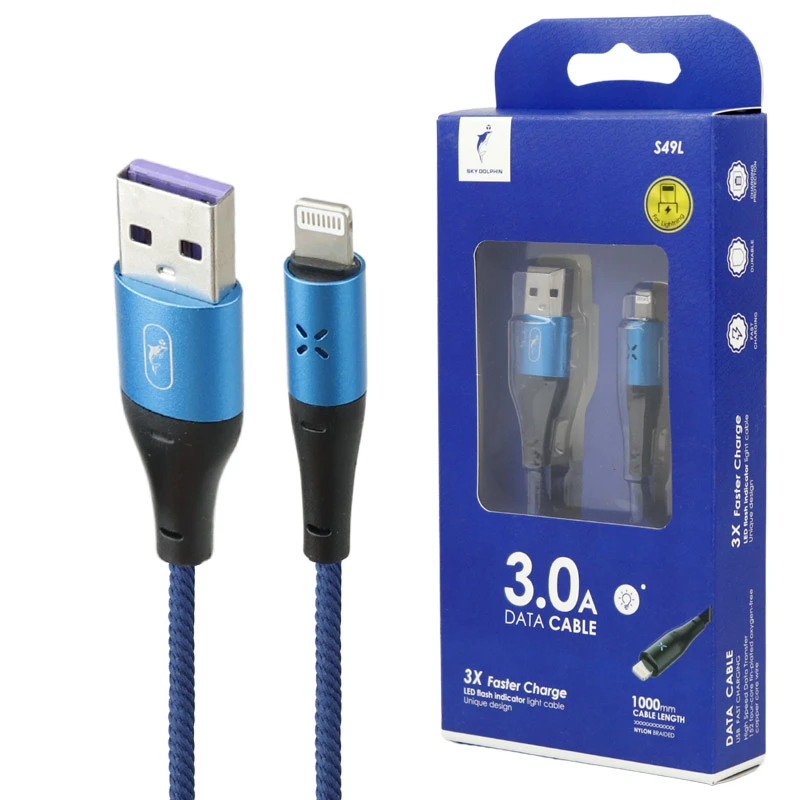 کابل لایتنینگ فست شارژ 3 آمپر اسکای دلفین S49L طول 1 متر