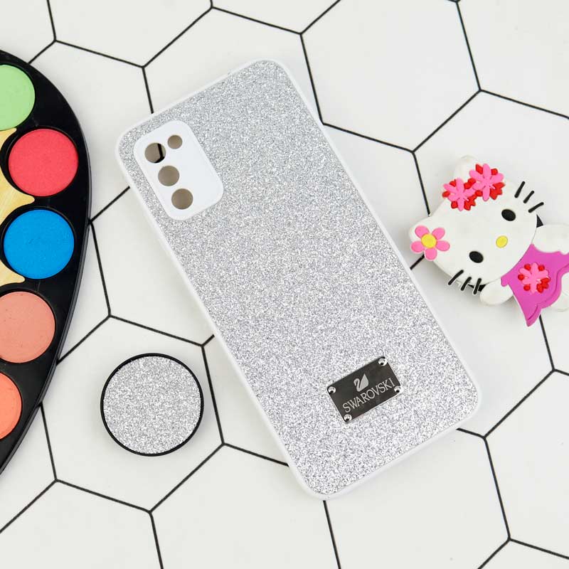 قاب شاینی Swarovski محافظ لنزدار + پاپ سوکت Samsung Galaxy A03s
