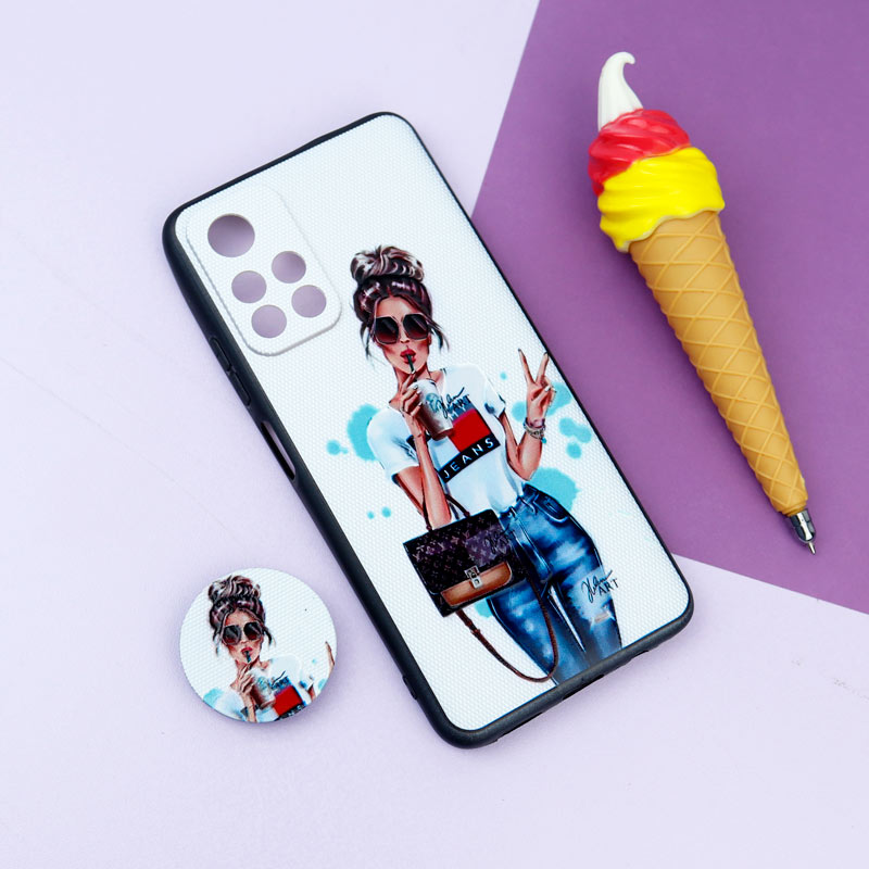 قاب فانتزی طرحدار دخترانه محافظ لنزدار + پاپ سوکت Xiaomi Poco M4 Pro 5G سری R