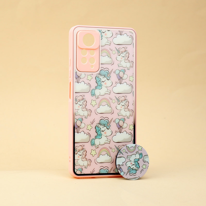 قاب محافظ لنزدار پشت گلسی طلاکوب + پاپ سوکت Xiaomi Redmi Note 11 Pro