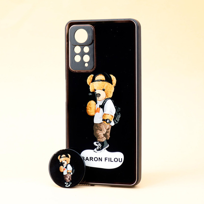 قاب محافظ لنزدار پشت گلسی طلاکوب + پاپ سوکت Xiaomi Redmi Note 11 Pro