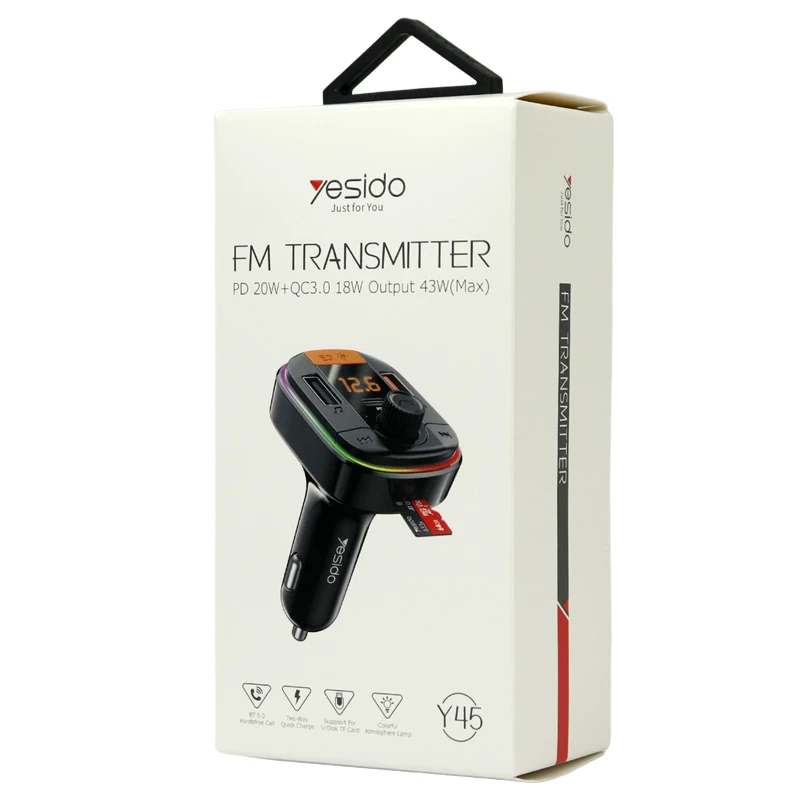 شارژر فندکی + FM Player بلوتوثی Yesido Y45 QC3.0 PD 43W