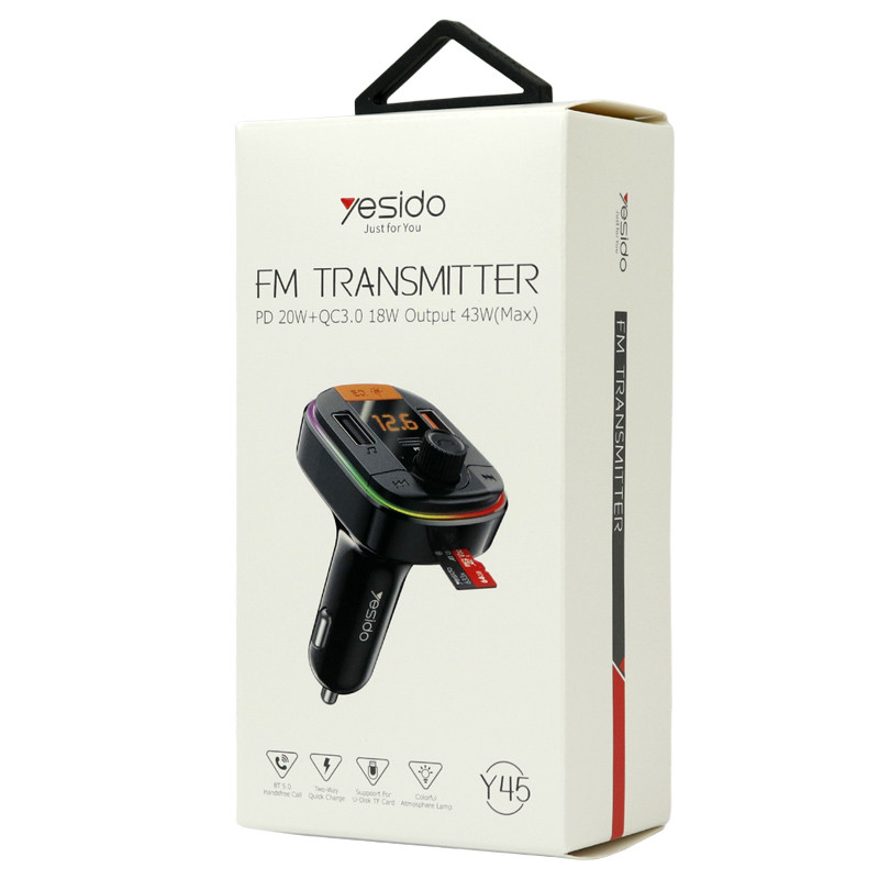 شارژر فندکی + FM Player بلوتوثی Yesido Y45 QC3.0 PD 43W