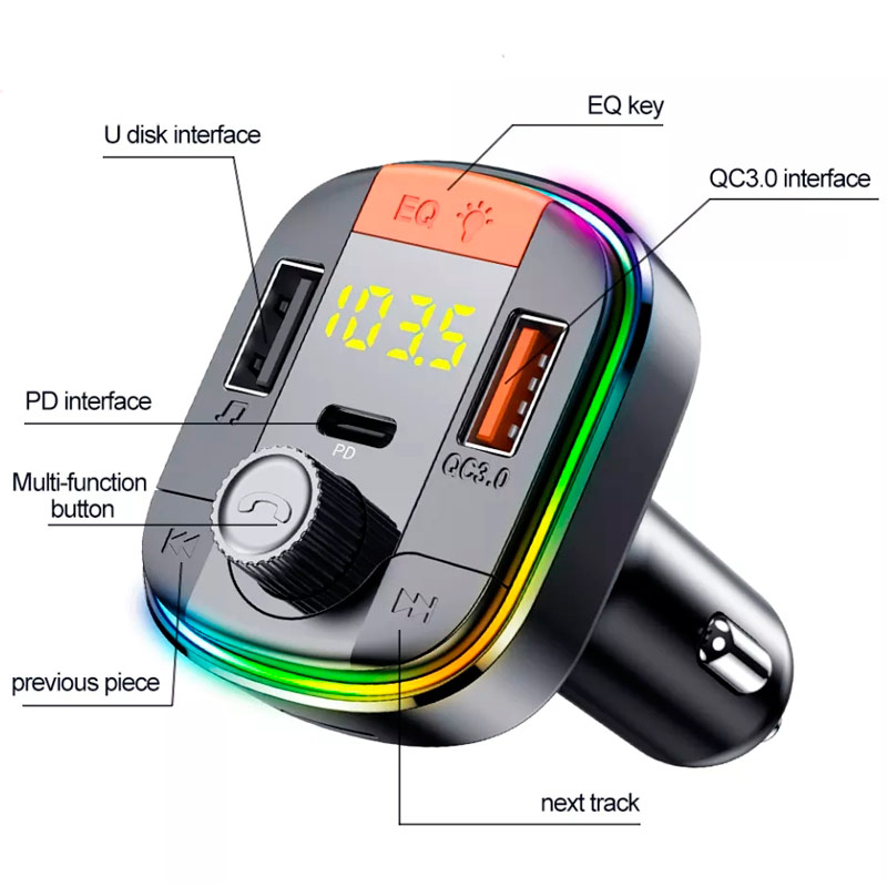 شارژر فندکی + FM Player بلوتوثی Yesido Y45 QC3.0 PD 43W