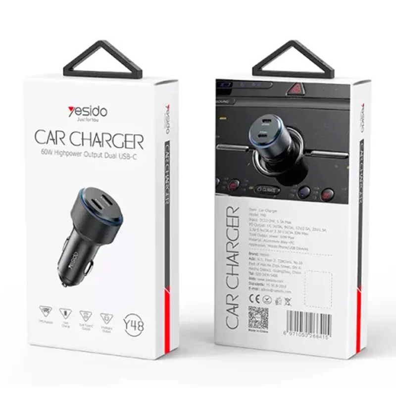 شارژر فندکی فست شارژ Yesido Y48 3A PD 60W