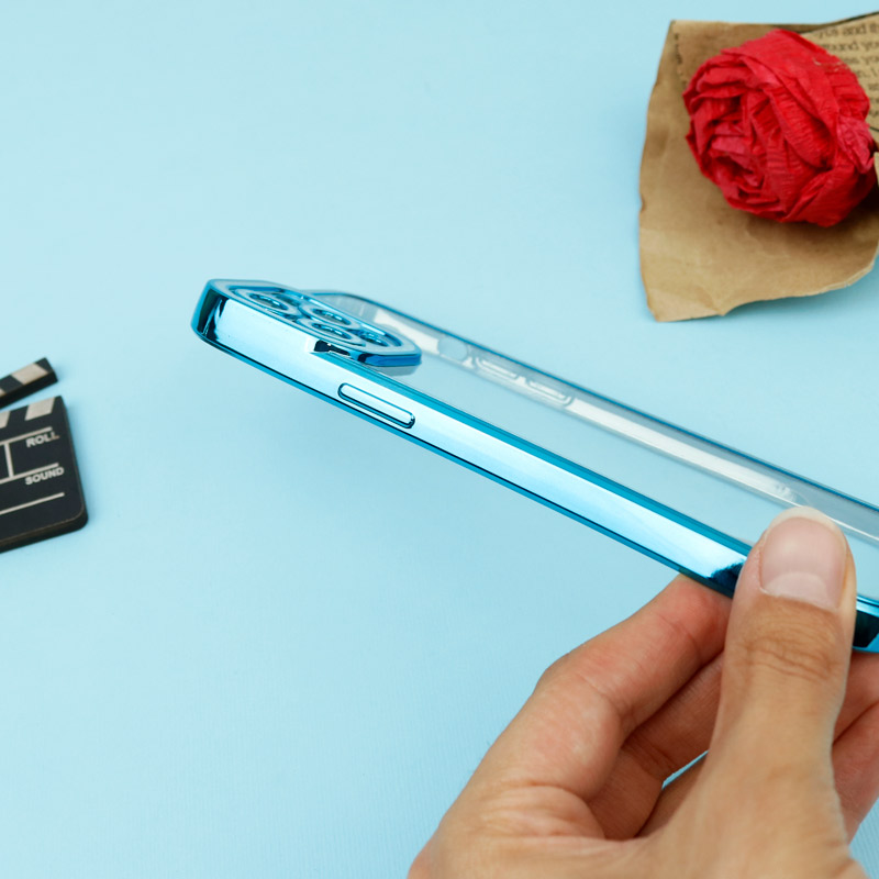 قاب ژله ای نگین دار محافظ لنزدار iPhone 12 Pro Max آبی