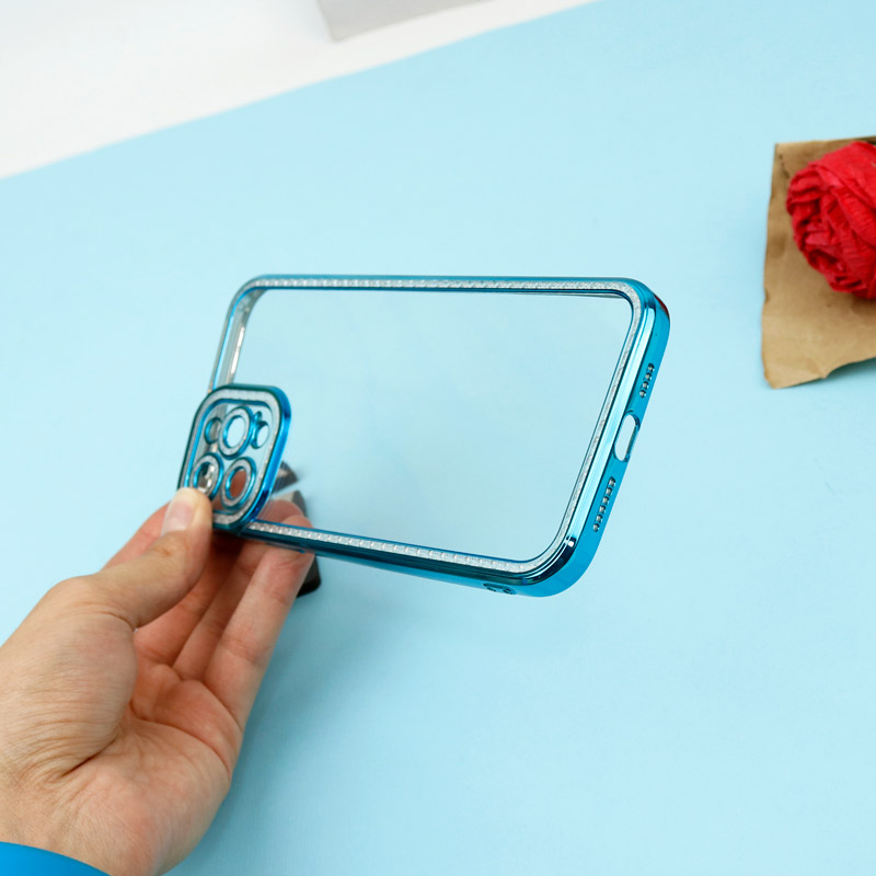 قاب ژله ای نگین دار محافظ لنزدار iPhone 12 Pro Max آبی