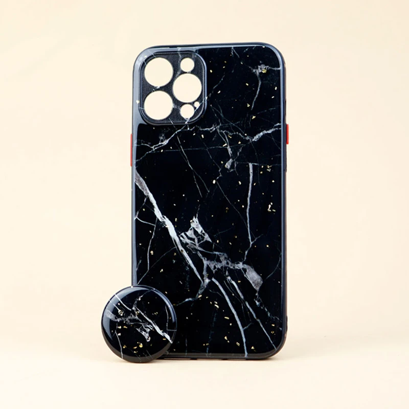 قاب ماربل طرحدار محافظ لنزدار + پاپ سوکت iPhone 12 Pro Max