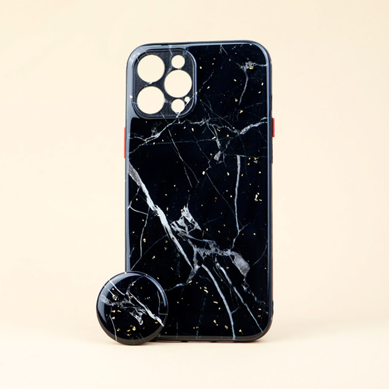 قاب ماربل طرحدار محافظ لنزدار + پاپ سوکت iPhone 12 Pro Max