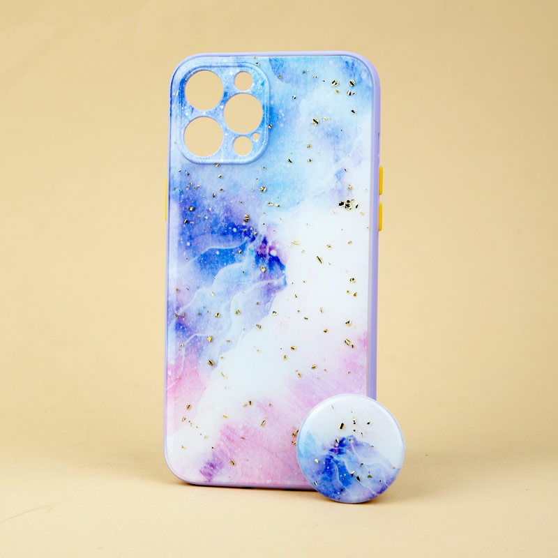 قاب ماربل طرحدار محافظ لنزدار + پاپ سوکت iPhone 12 Pro Max