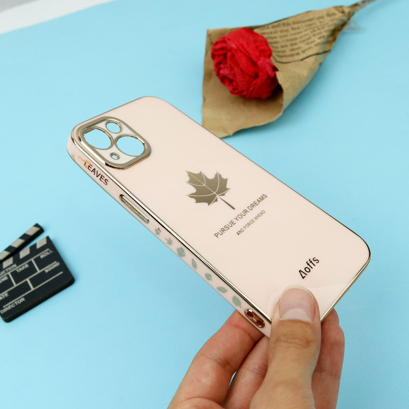 قاب براق My Case طرح برگ محافظ لنزدار iPhone 13 صورتی