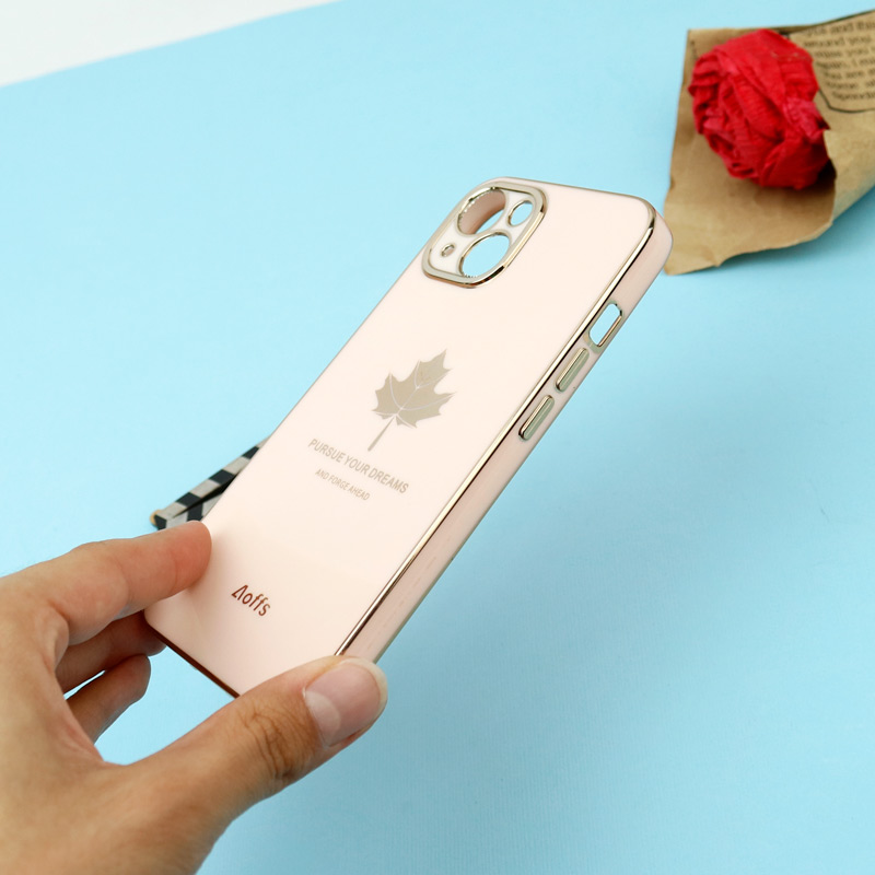 قاب براق My Case طرح برگ محافظ لنزدار iPhone 13 صورتی