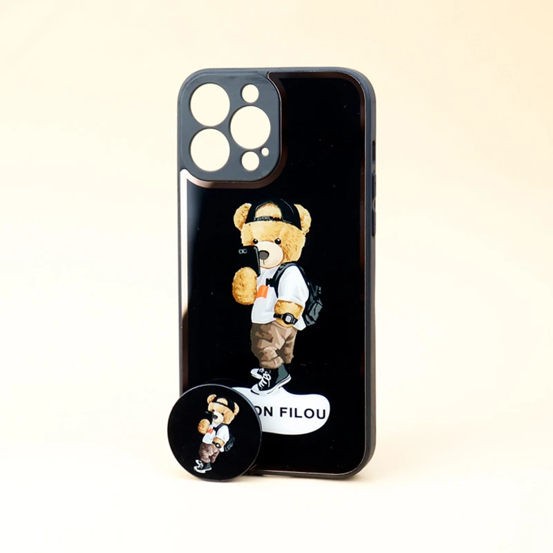 قاب محافظ لنزدار پشت گلسی طلاکوب + پاپ سوکت iPhone 13 Pro Max