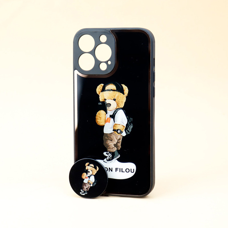 قاب محافظ لنزدار پشت گلسی طلاکوب + پاپ سوکت iPhone 13 Pro Max
