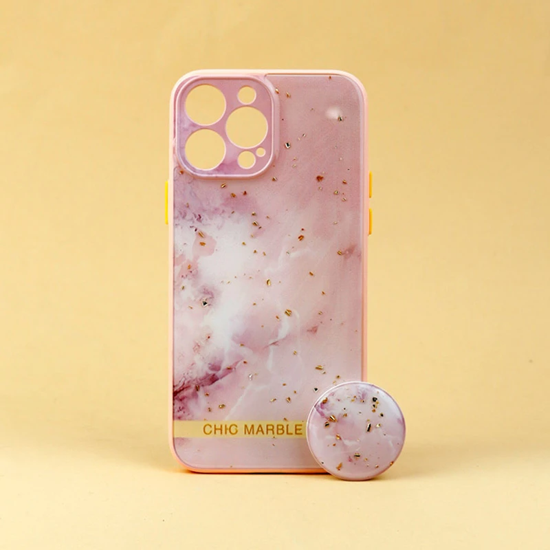 قاب ماربل طرحدار محافظ لنزدار + پاپ سوکت iPhone 13 Pro Max